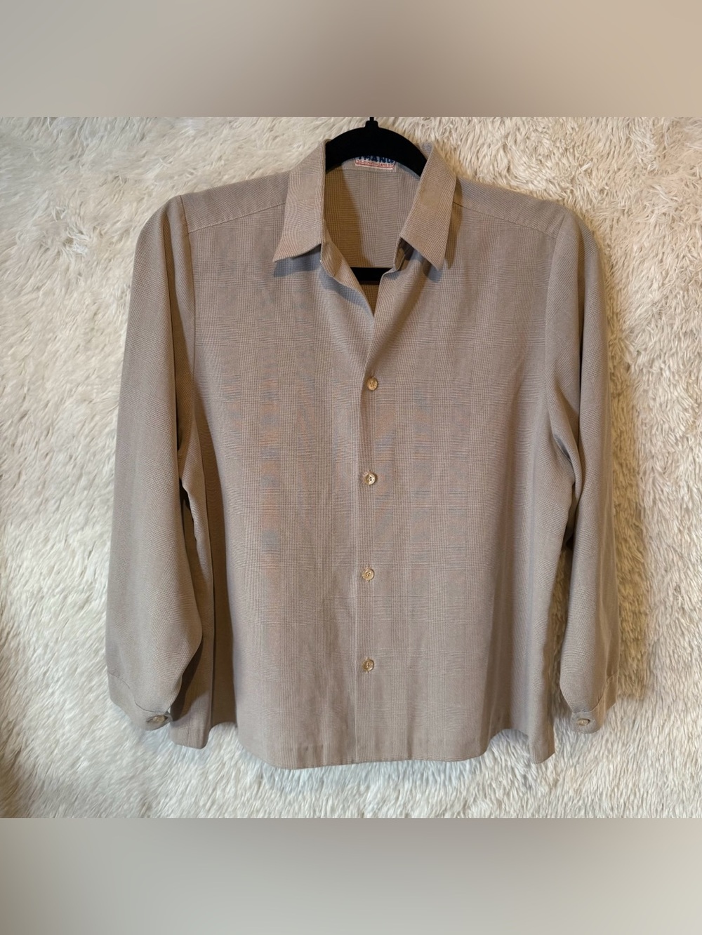 Vintage NHA MAY THANG Tailored Plaid Button Up Shirt Beige Womens Large